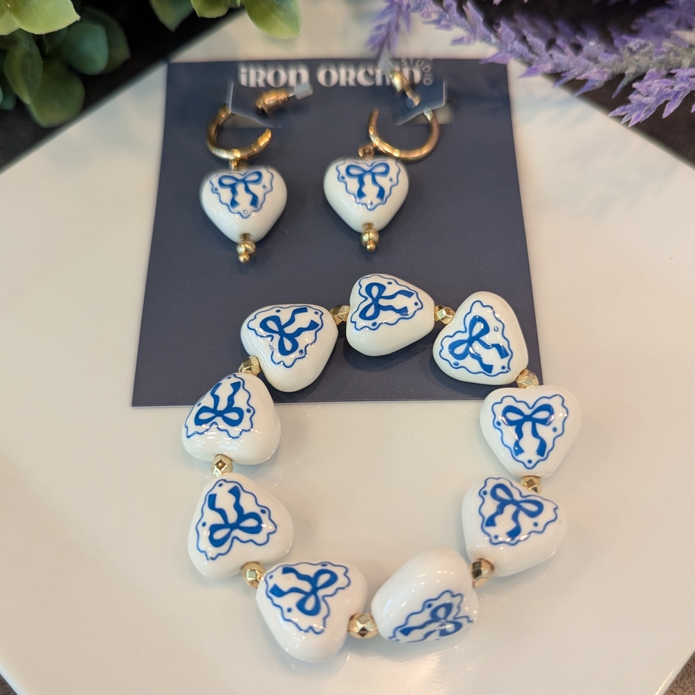 White And Blue Heart Jewelry Set